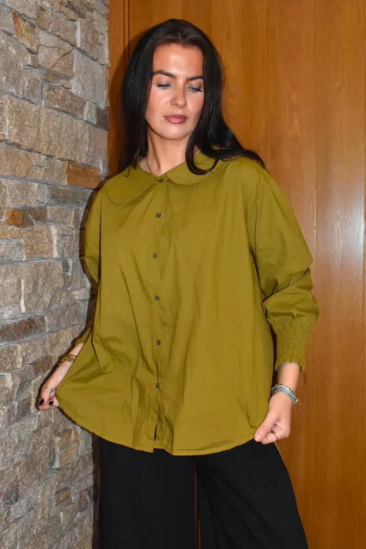 Paloma Tela Peter Pan Blouse Mucky Olive